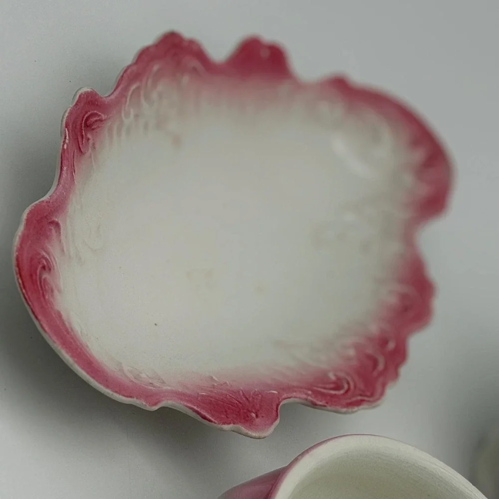 Antique E.P.P. Co Vashti Pink Ombre Ironstone Set Cup Bowl Tray 3pc Victorian